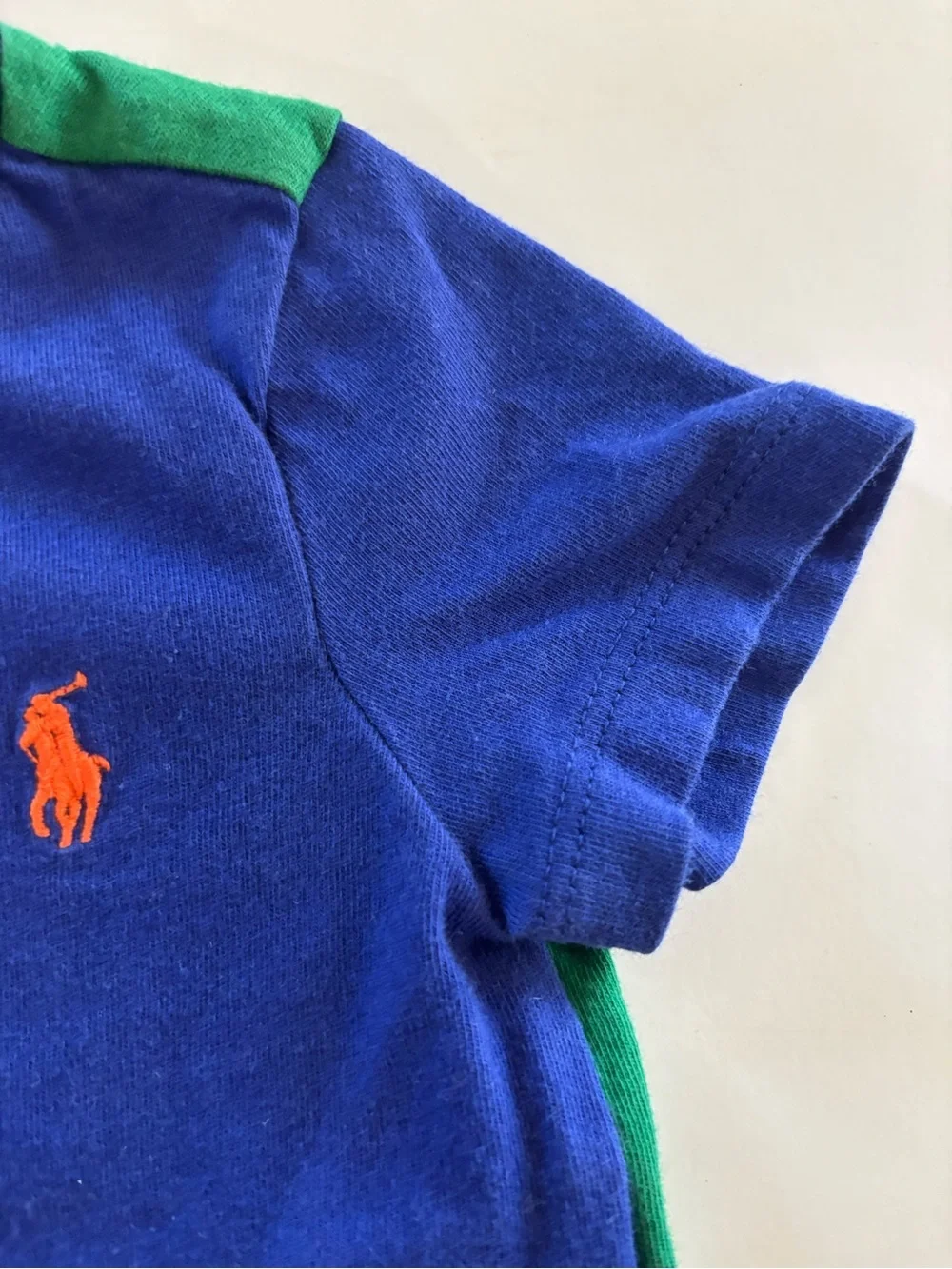 RALPH LAUREN Colorblock Shortall  Onesie Orange Blue White Green Size 9 Months